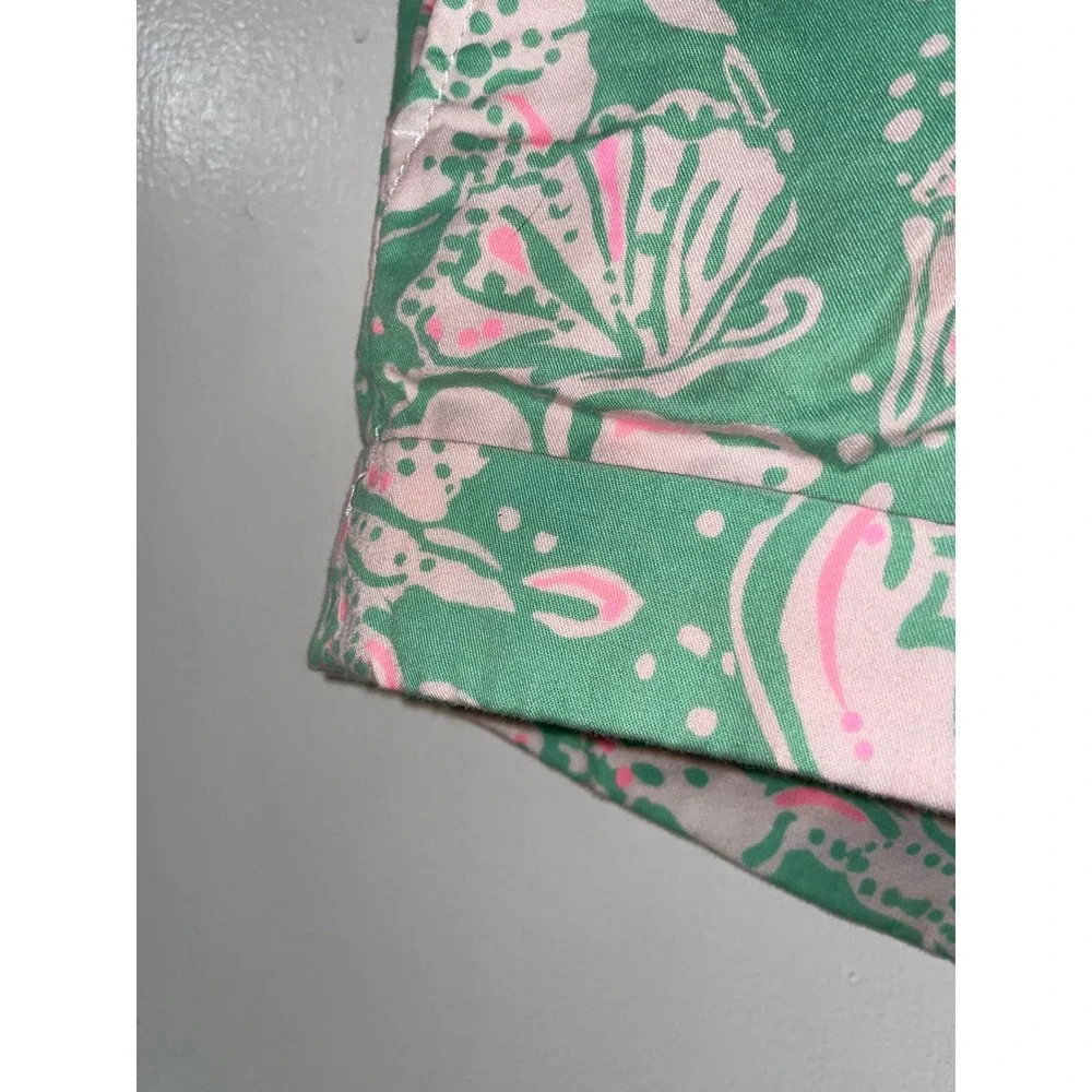 Lilly Pulitzer Barclay Chino Shorts Green Pink Floral Shell Print Womens 8